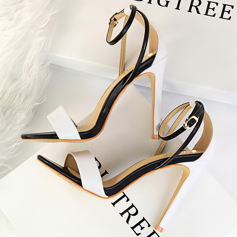 Women Shoes Formal - Kadın Siyah-Beyaz Muhtasar Deri 11 cm