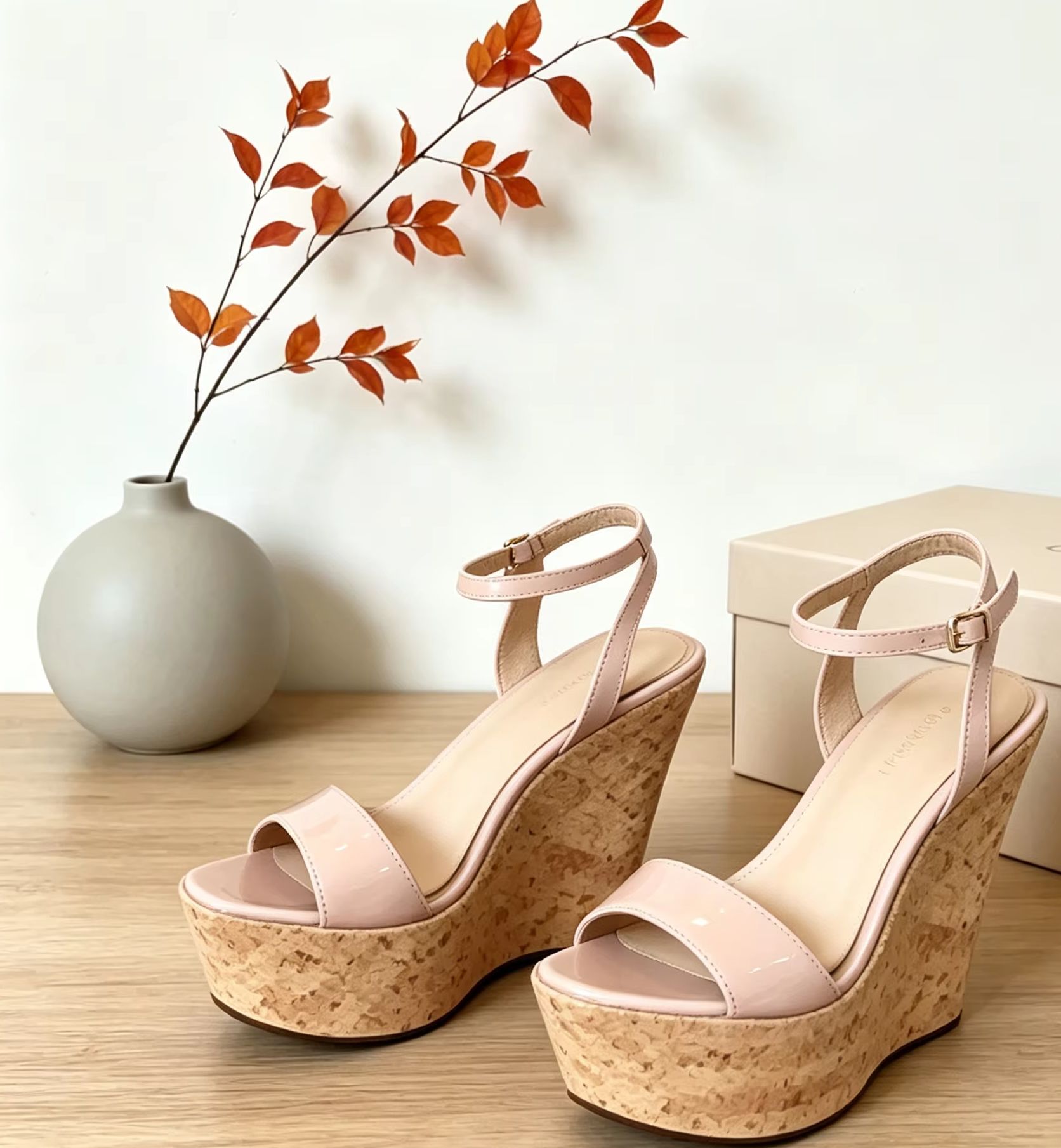 Cork Wedge Sandal - Mantar Tabanlı Kadın Platform Sandaleti Açık