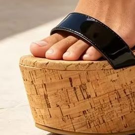 Cork Wedge Sandal - Kadınlar İçin Açık Burunlu Platform Mules