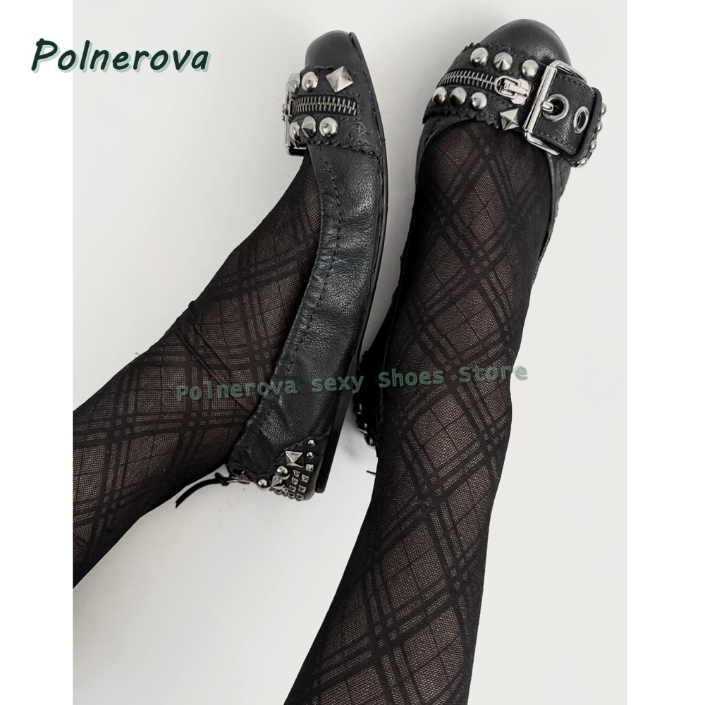 Women'S Shoes Large - Perçinli Tokalı Mary Jane Ayakkabılar Sivri