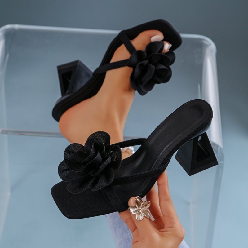 Women Shoes Formal - Bayan 3D Çiçek Dekor Sandalet Üçgen