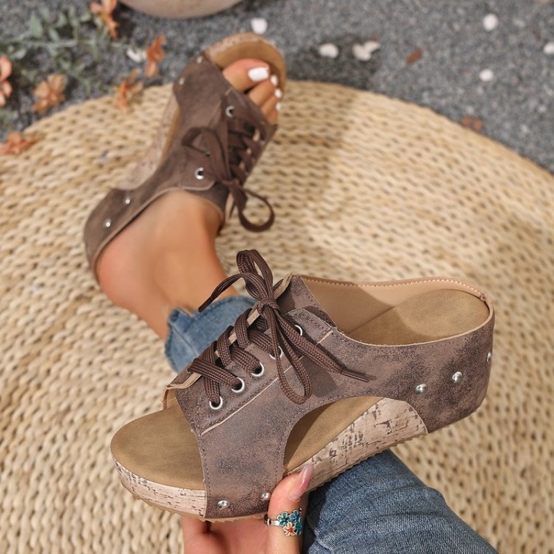 Kadın Sandaletleri, Açık Burun - Cork Wedge Sandal incelemesi ve fiyatı